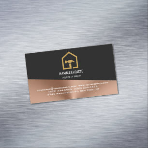 Modern Black & Bronze Construction Building Magnetic Business Card