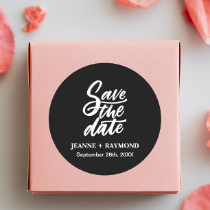 Modern Black Brush Lettered Save the Date Wedding Classic Round Sticker
