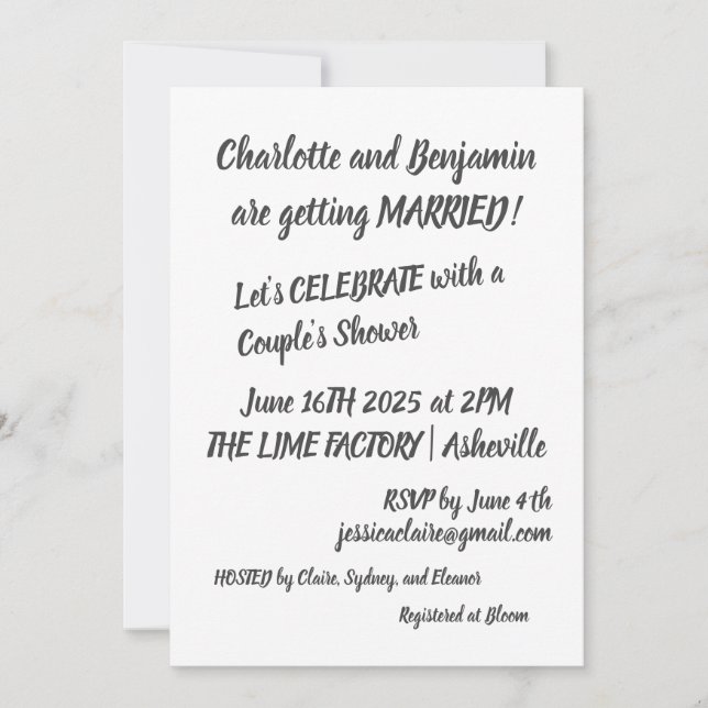 Modern Black Brush Lettering Trendy Couples Shower Invitation (Front)