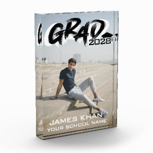 Modern Black Brush Script Graduation Photo Block