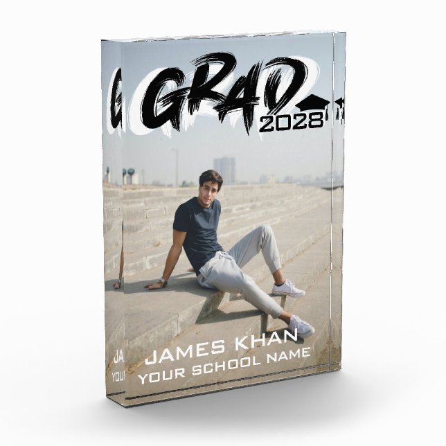 Modern Black Brush Script Graduation Photo Block (Left)