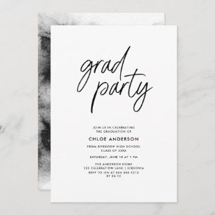 Modern Black Brush Script Photo Graduation Party  Invitation