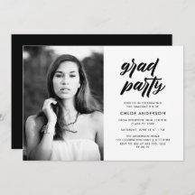 Modern Black Brush Script Photo Graduation Party 