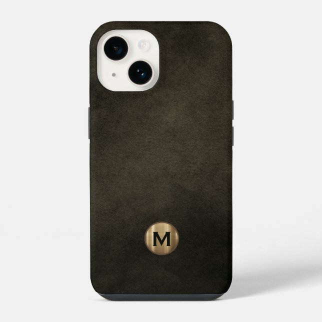 Modern Black Brushed Gold Monogram iPhone Case (Back)