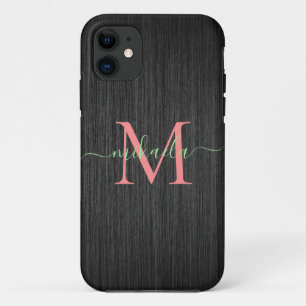 Modern Black Brushed Metal Rose Gold Monogram Case-Mate iPhone Case