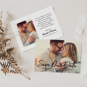 Modern Black Brushed Script Wedding Photo Announcement
