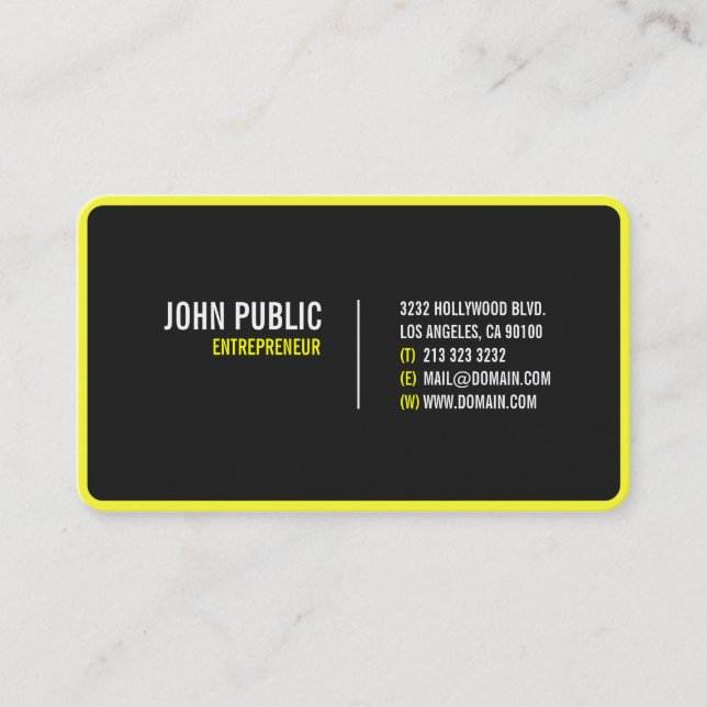 Modern Black Business Card w/Rounded Corners #12 (Front)