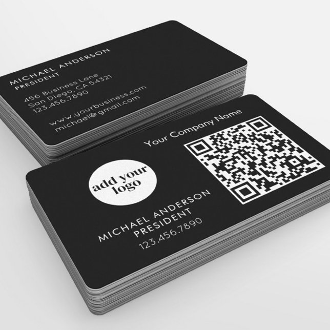 Modern Black Business Custom Logo and QR Code Card (Creator Uploaded)