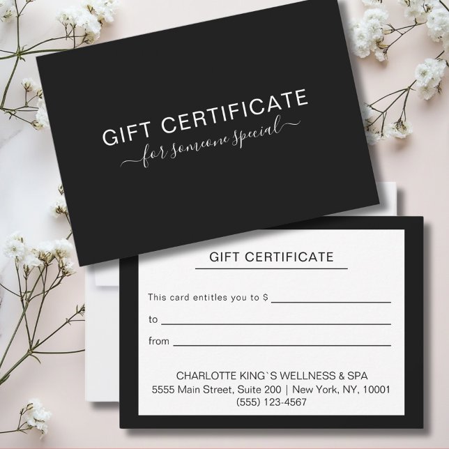 Modern Black Business Gift Certificate (Creator Uploaded)