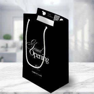 Modern Black Business Logo Calligraphy QR Code  Small Gift Bag