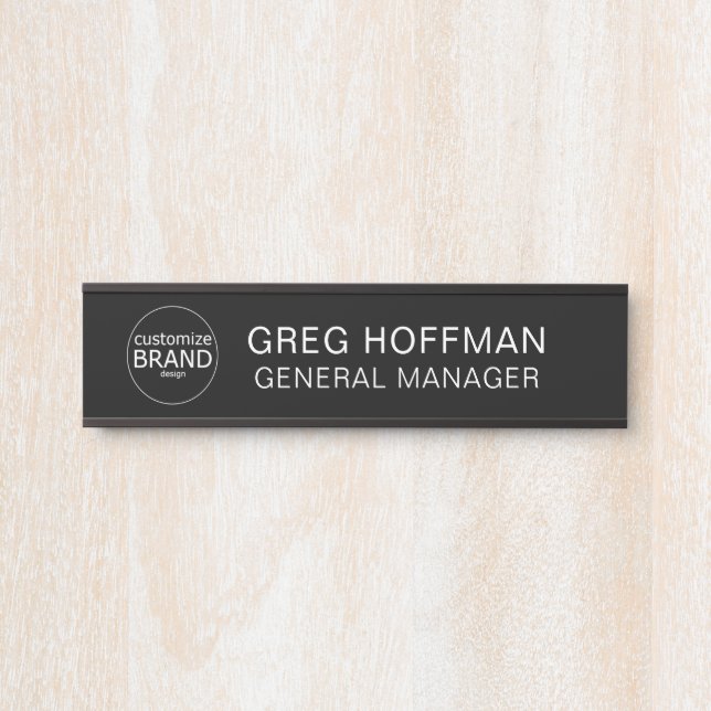 Modern Black Business Logo Company Office Door Sig Sign (Front)