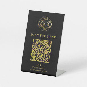 Modern Black Business Logo Contactles QR Code Menu Pedestal Sign
