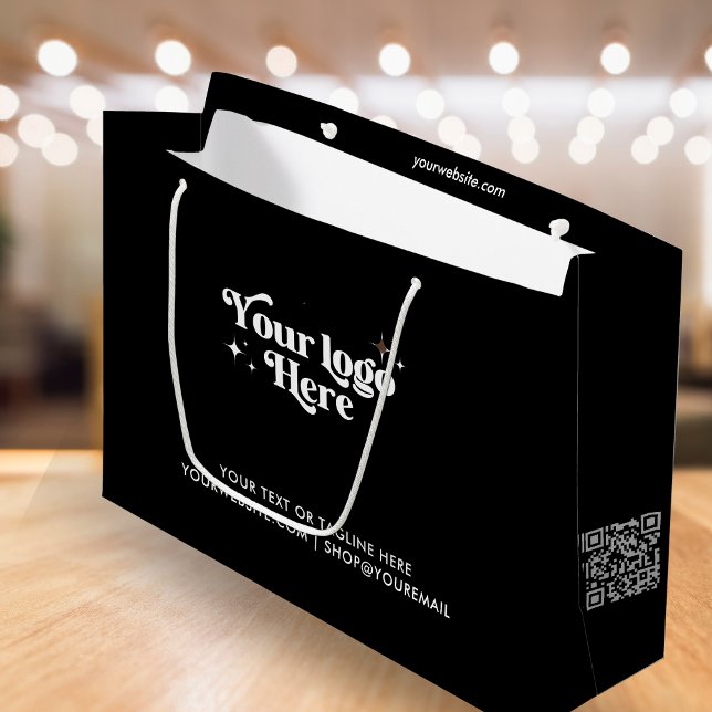 Modern Black Business Logo QR Code   Large Gift Bag (Creator Uploaded)