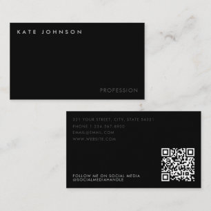 Modern Black Business Professional QR Code  Card
