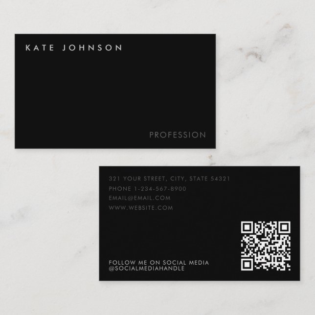 Modern Black Business Professional QR Code  Card (Front/Back)