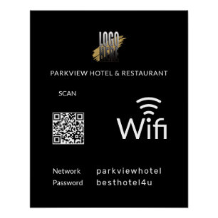 Modern Black Business Wifi  Logo QR Code Poster