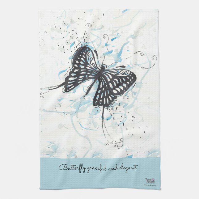 Modern Black Butterfly  Tea Towel (Vertical)