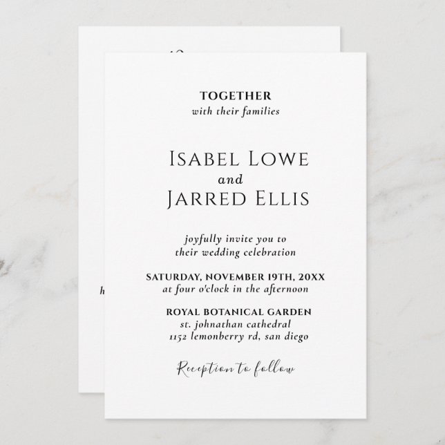 Modern Black Calligraphy All in One Wedding Invitation (Front/Back)