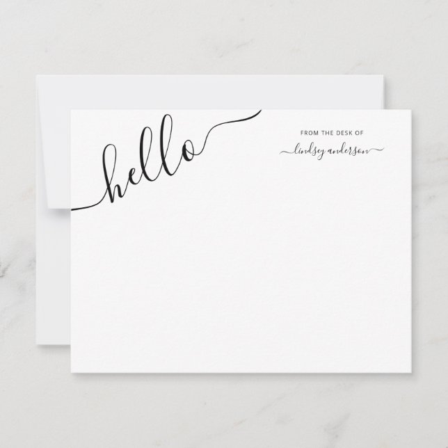 Modern Black Calligraphy Hello Personalised Card (Front)