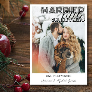 Modern Black Calligraphy Married Little Christmas Holiday Card