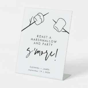 Modern Black Calligraphy Marshmallow S'mores Bar Pedestal Sign