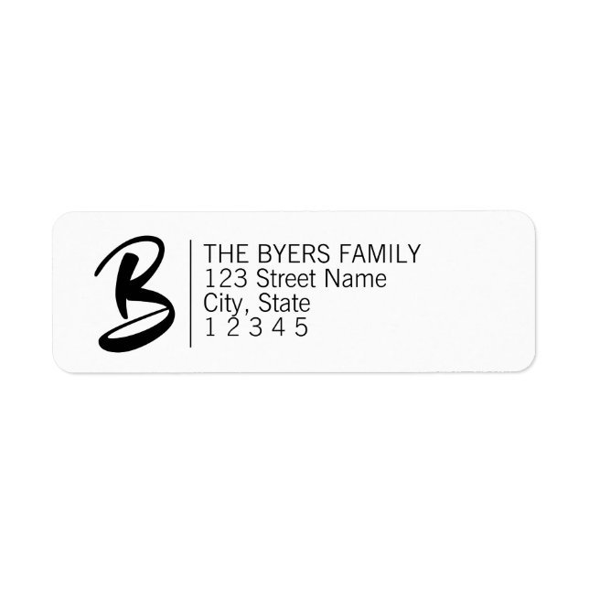 Modern Black Calligraphy Monogram Address Label (Front)