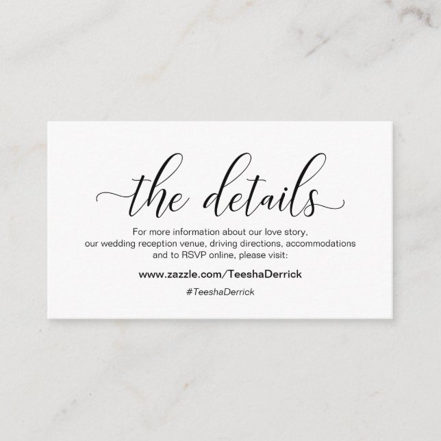 Modern black calligraphy, Our Details, website Enclosure Card (Front)