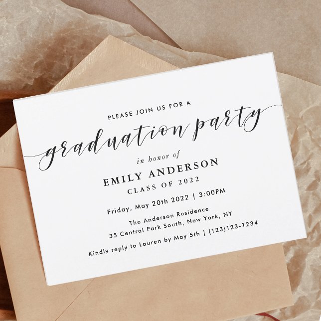 Modern Black Calligraphy Photo Graduation Party Invitation (Creator Uploaded)