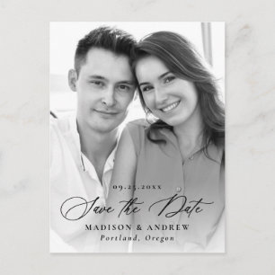 Modern Black Calligraphy Photo Save the Date Announcement Postcard