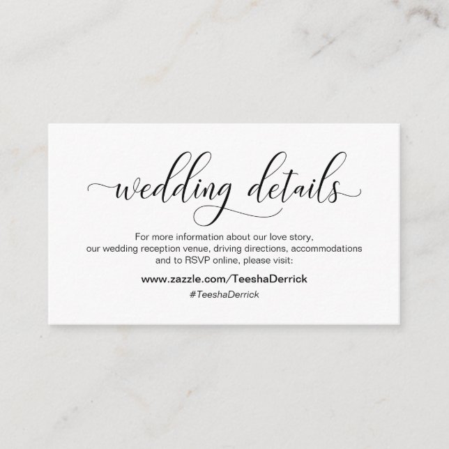Modern black calligraphy, Wedding Details, website Enclosure Card (Front)