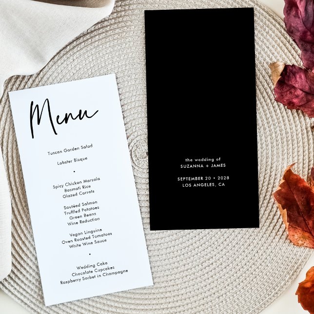 Modern Black Calligraphy Wedding Dinner Menu (Creator Uploaded)