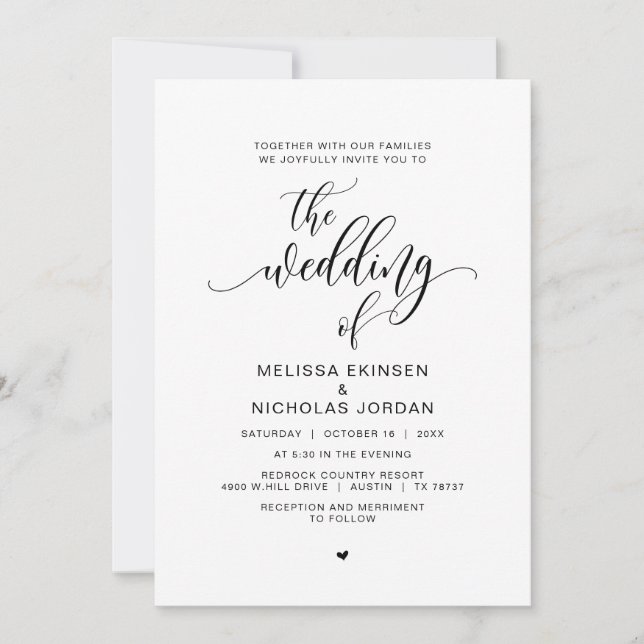 Modern Black Calligraphy, Wedding Invitation (Front)