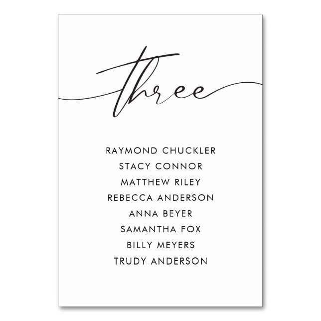 Modern Black Calligraphy Wedding Table Three Number (Front)