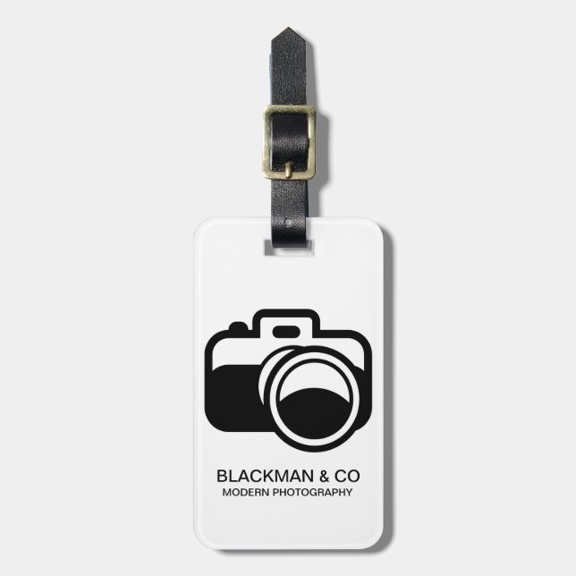 Modern Black Camera Icon Photographer Luggage Tag (Front Vertical)