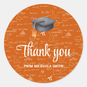 Modern Black Cap Orange Math Graduation Thank You Classic Round Sticker