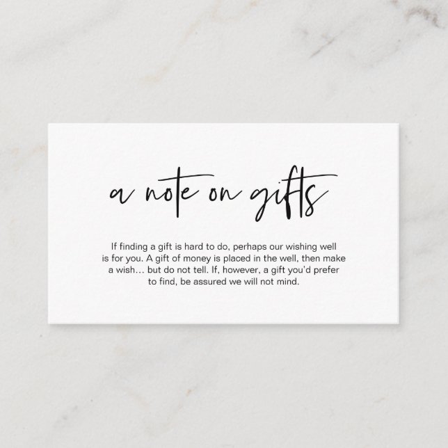 Modern black casual elegance font, A note on gifts Enclosure Card (Front)