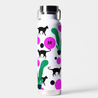 Modern Black Cat and Cactus Pattern Monogram