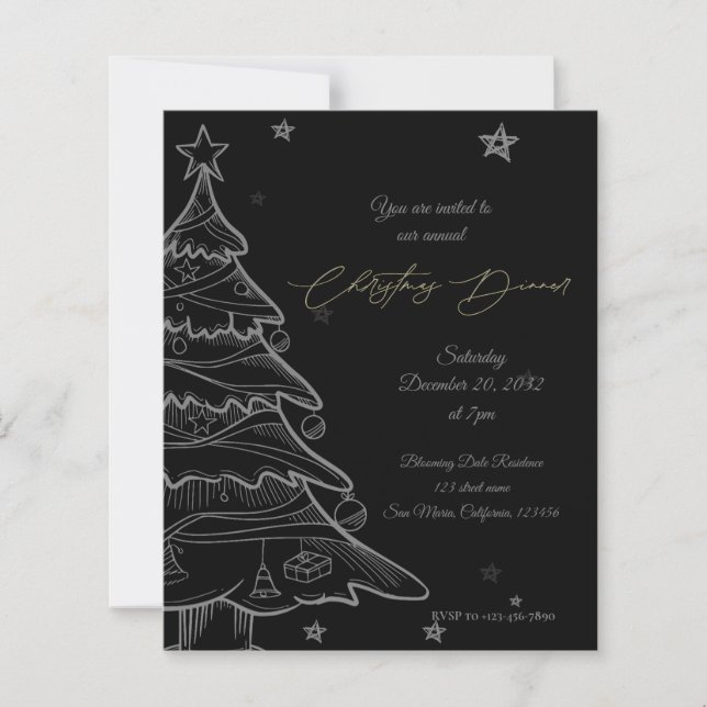 Modern Black Chalkboard Christmas Dinner Invite (Front)