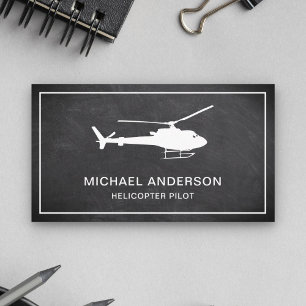 Modern Black Chalkboard Helicopter Pilot Business Card