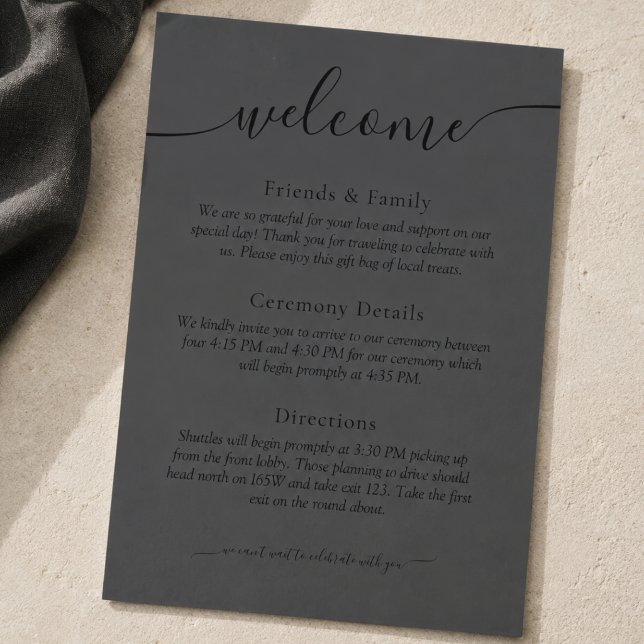Modern Black & Charcoal Wedding Welcome Programme (Modern Black & Charcoal Wedding Welcome Program)