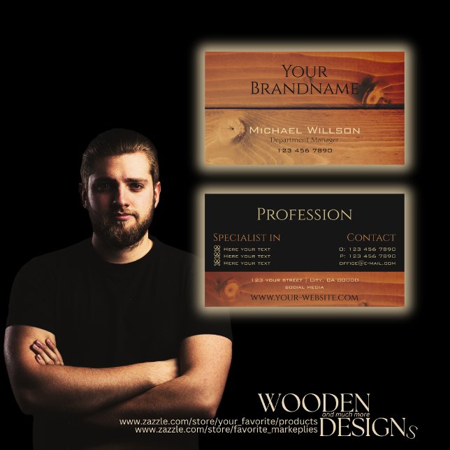 Modern Black Cherry Brown Wood Grain Wooden Boards Business Card (Creator Uploaded)
