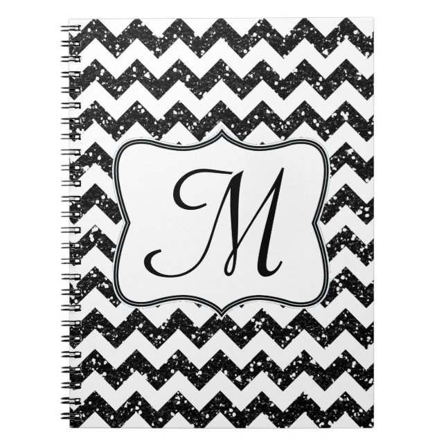 Modern Black Chevron Monogram Initial Note Book (Front)