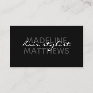 Modern Black Chic Hair Stylist Script Name Stylish Business Card