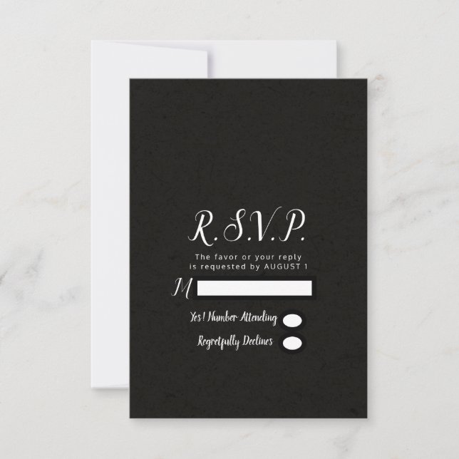 Modern Black Chic Minimal Wedding RSVP Reply (Front)