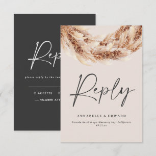 Modern black chic rustic pampas grass wedding RSVP Card