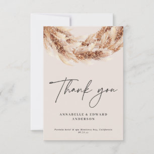 Modern black chic rustic pampas grass wedding thank you card