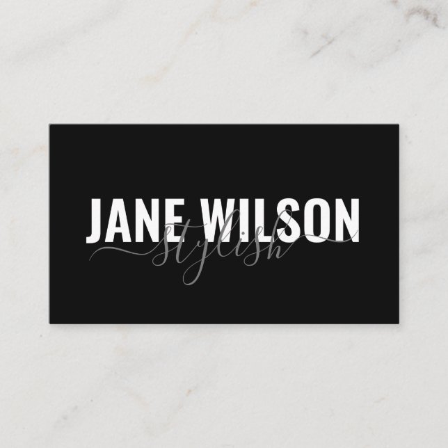 Modern Black Chic Signature Business Card (Front)
