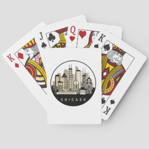 Modern Black Chicago Illinois Skyline Playing Cards