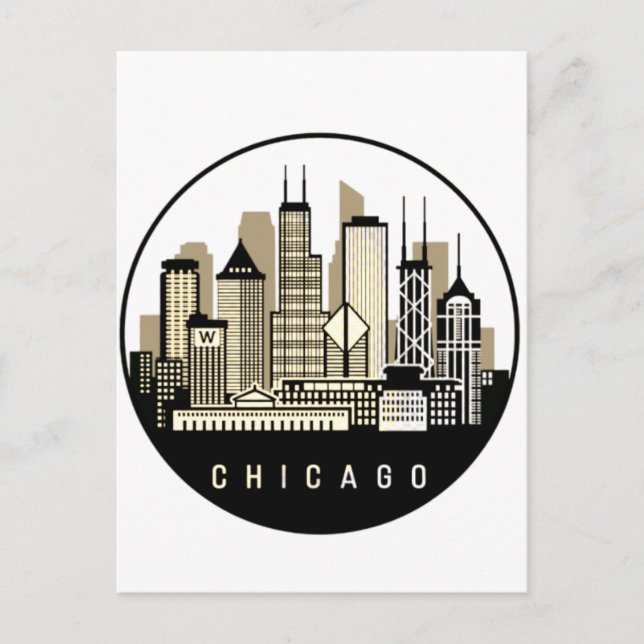 Modern Black Chicago Illinois Skyline Postcard (Front)