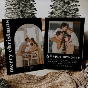 Modern Black Christmas Family Photo Holiday Card